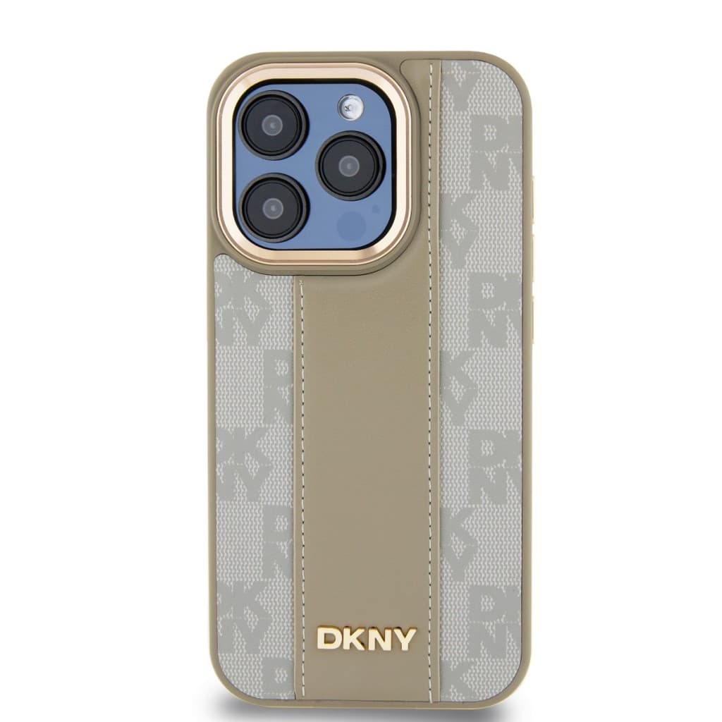 DKNY PU Leather Checkered Pattern Magsafe Zadní Kryt pro iPhone 15 Pro Beige - náhled 2