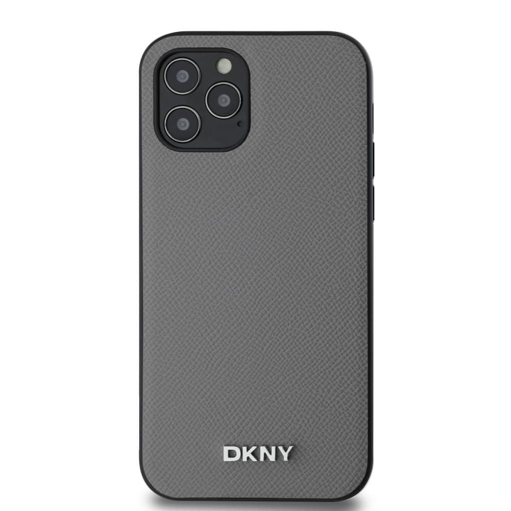 DKNY PU Leather Silver Metal Logo Magsafe Zadní Kryt pro iPhone 12/12 Pro Grey - náhled 2