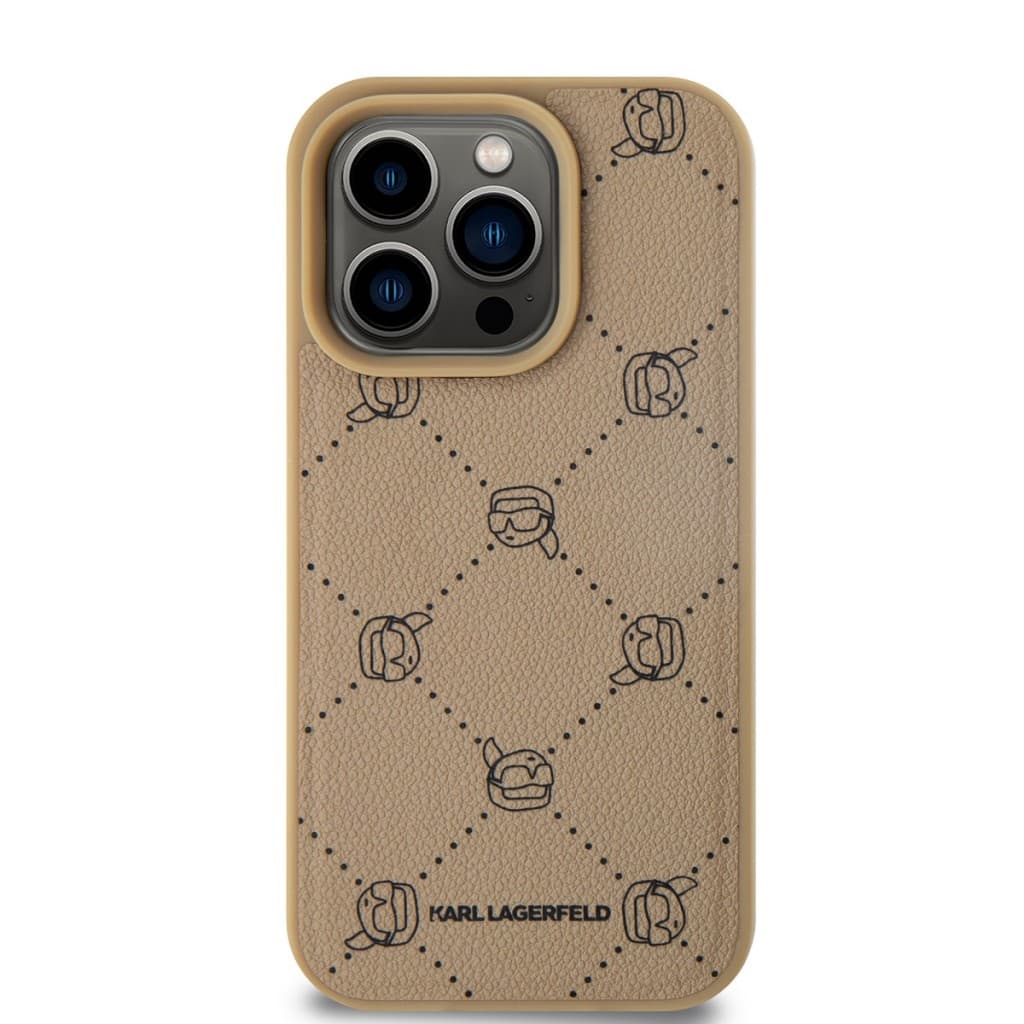 Karl Lagerfeld PU Karl Heads Pattern Magsafe Zadní Kryt pro iPhone 15 Pro Beige - náhled 2