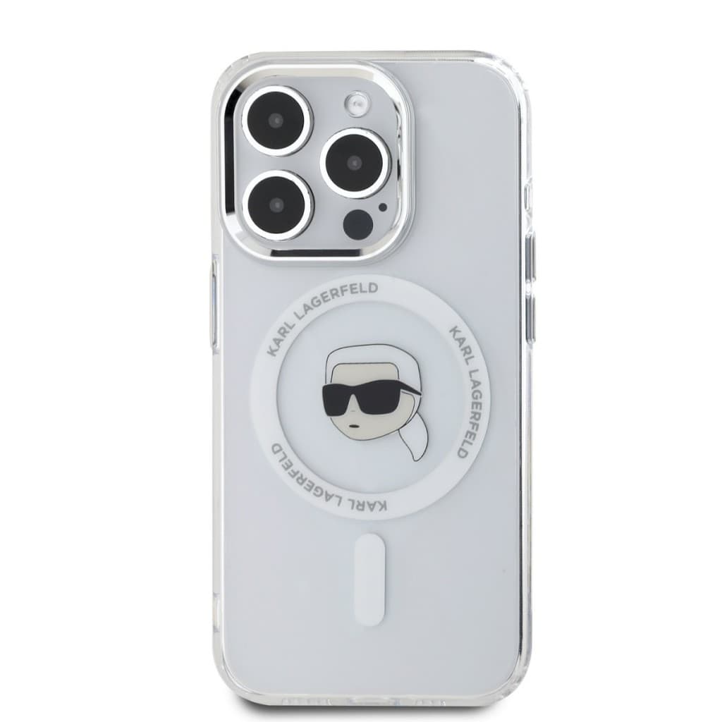 Zadní kryt Karl Lagerfeld IML Karl Head Metal Frame MagSafe pro iPhone 15 Pro Transparent - náhled 2