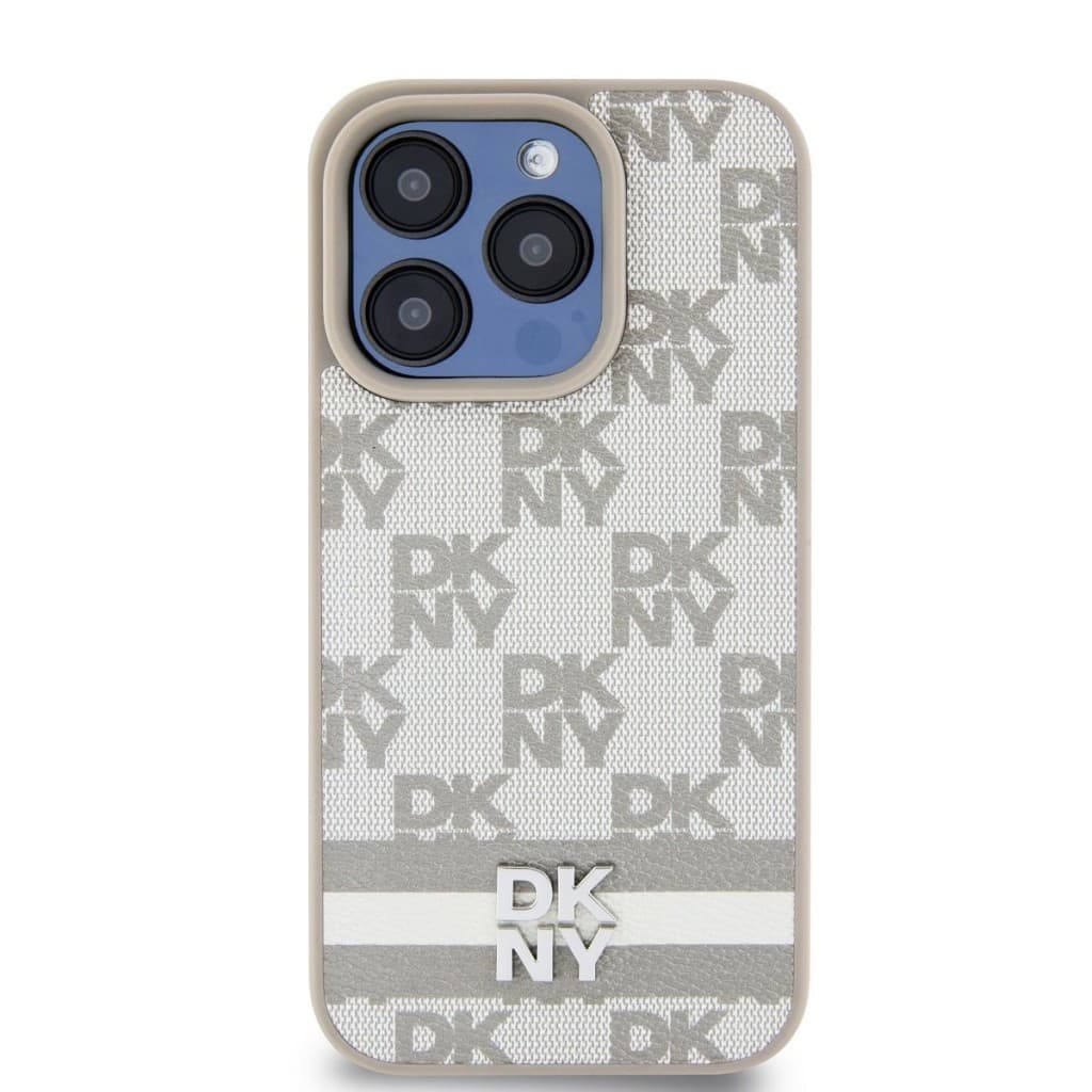 Zadní kryt DKNY PU Leather Checkered Pattern and Stripe pro iPhone 15 Pro Max Beige - náhled 2