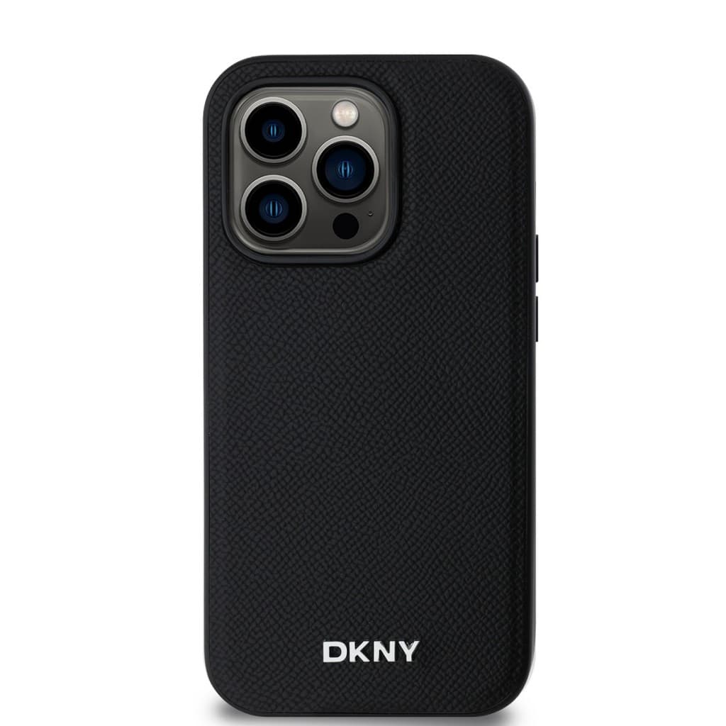 DKNY PU Leather Silver Metal Logo Magsafe Zadní Kryt pro iPhone 14 Pro Black - náhled 2