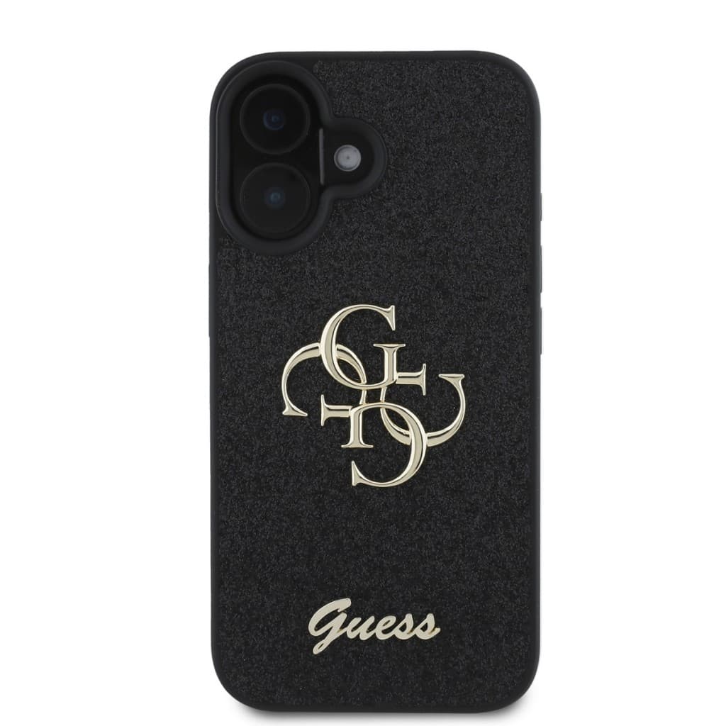 Zadní kryt Guess PU Fixed Glitter 4G Metal Logo pro iPhone 16 Black - náhled 2