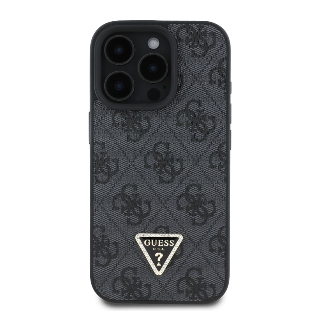 Originální zadní kryt Guess PU 4G Strass Triangle Metal Logo pro iPhone 16 Pro Max Black - náhled 2