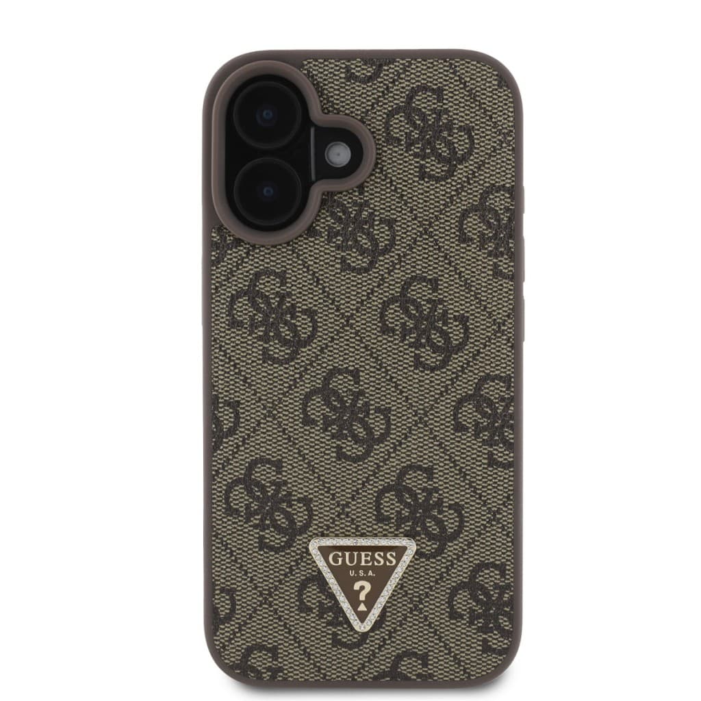 Zadní kryt Guess PU 4G Strass Triangle Metal Logo + Crossbody Popruh pro iPhone 16 Brown - náhled 2