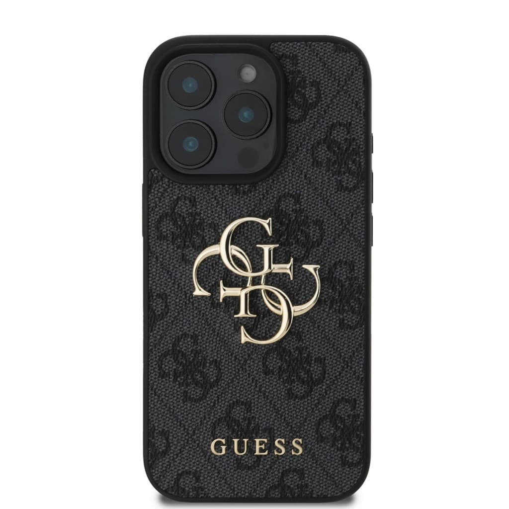 Originální zadní kryt Guess PU 4G Metal Logo pro iPhone 16 Pro Grey - náhled 2