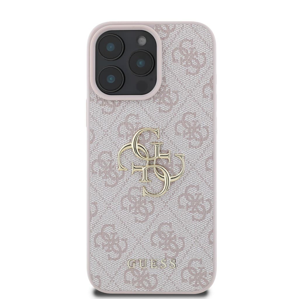 Originální zadní kryt Guess PU 4G Metal Logo pro iPhone 16 Pro Pink - náhled 2