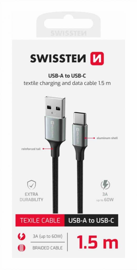 Datový kabel Swissten Textile II USB-A - USB-C 1,5 m černý - náhled 2