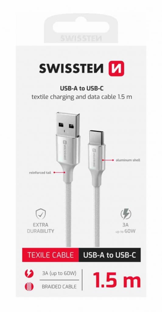 Datový kabel Swissten Textile II USB-A - USB-C 1,5 m bílý - náhled 2