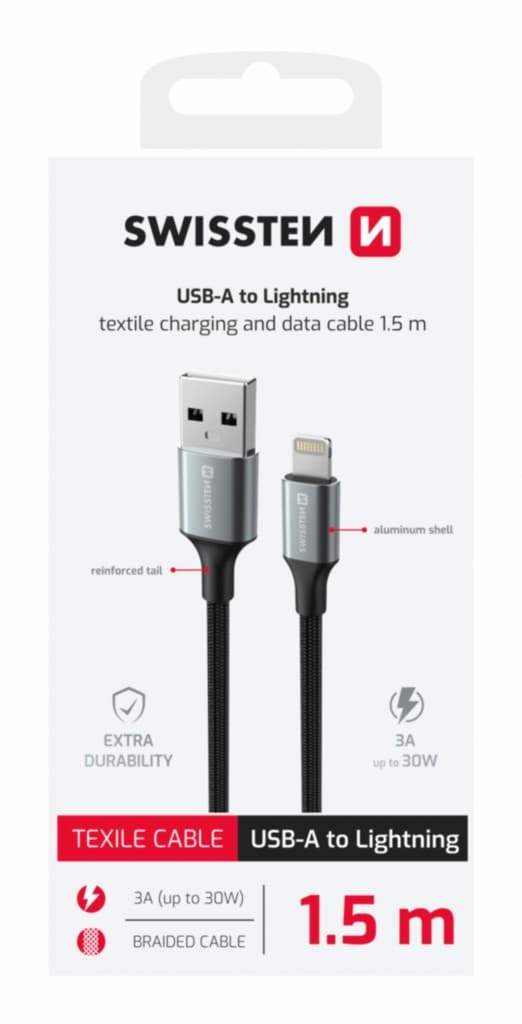 Datový kabel Swissten Textile II USB-A - Lightning 1,5 m černý - náhled 2