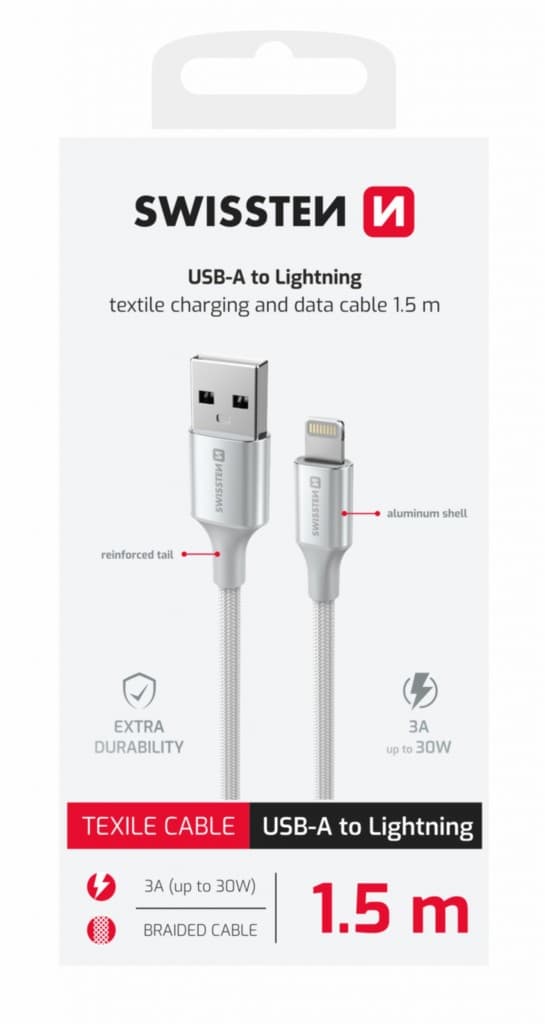 Datový kabel Swissten Textile II USB-A - Lightning 1,5 m bílý - náhled 2