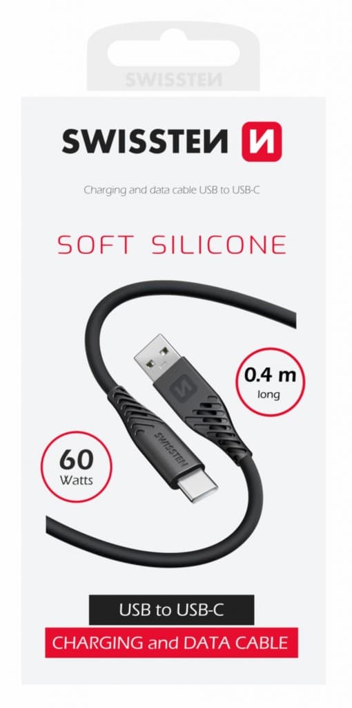 Datový kabel Swissten Soft Silicone USB-A - USB-C 0,4 m černý - náhled 2