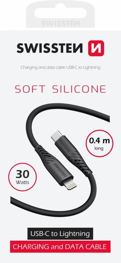 Datový kabel Swissten Soft Silicone USB-C - Lightning 0,4 m černý - náhled 2