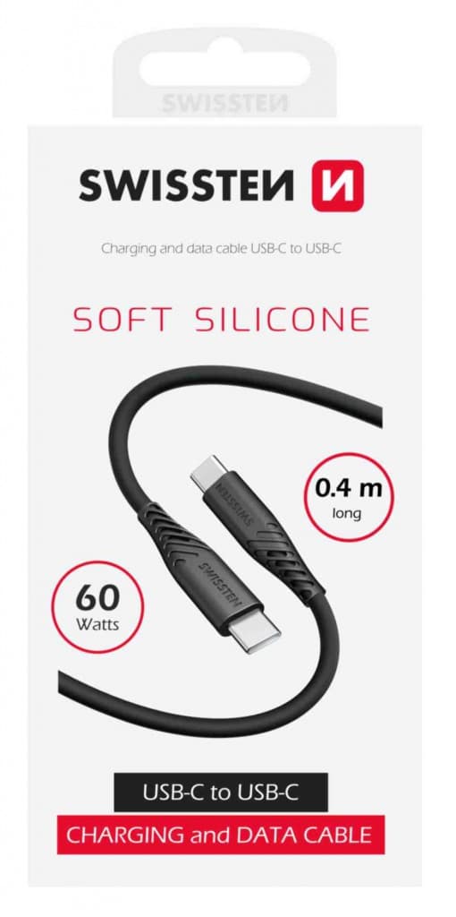 Datový kabel Swissten Soft Silicone USB-C - USB-C 0,4 m černý - náhled 2