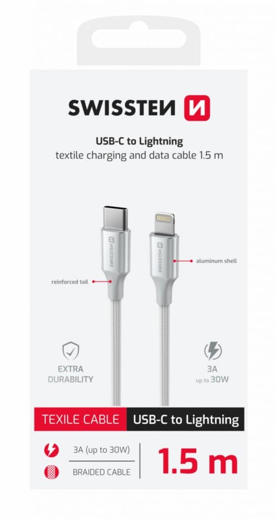 Datový kabel Swissten Textile II USB-C - Lightning 1,5 m bílý - náhled 2