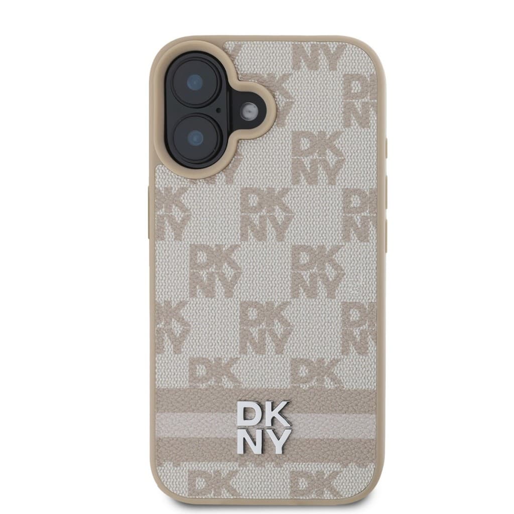 Zadní kryt DKNY PU Leather Checkered Pattern and Stripe pro iPhone 16 Pink - náhled 2
