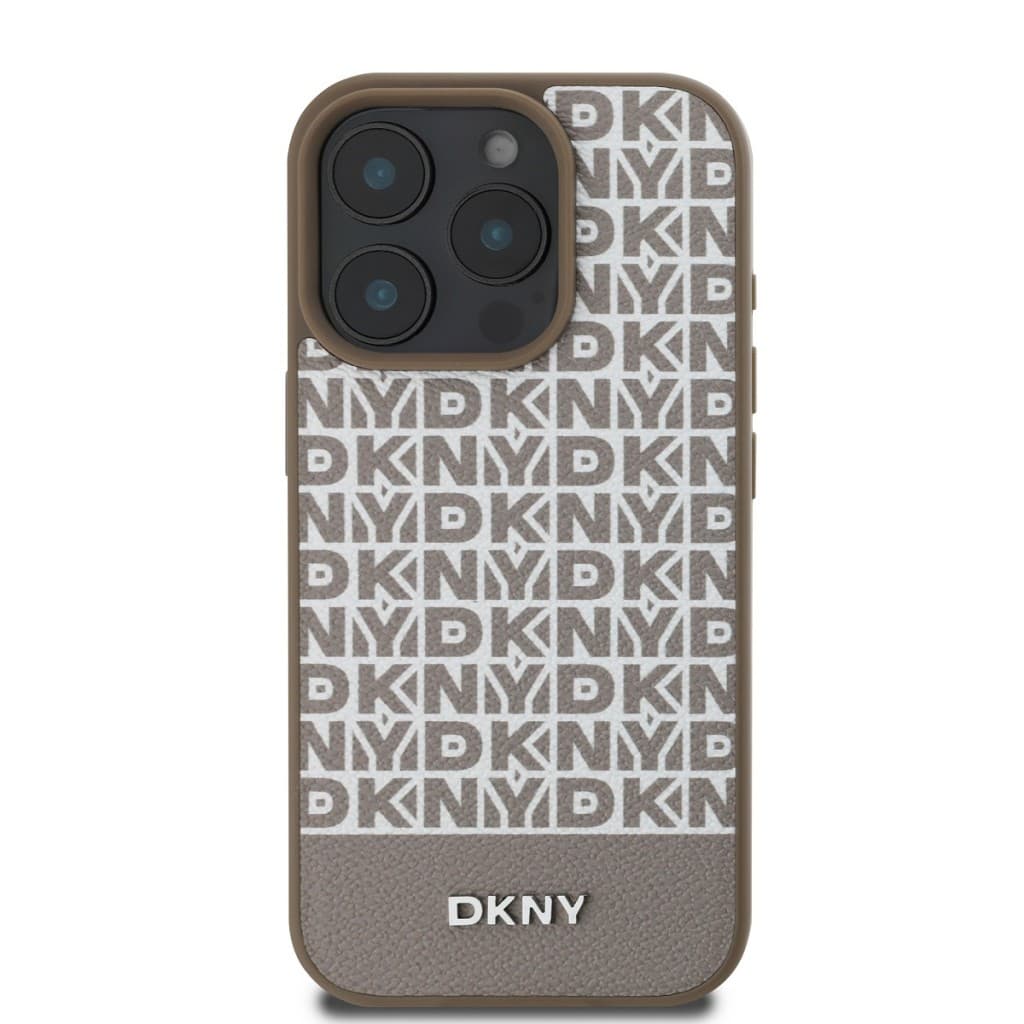 Zadní kryt DKNY PU Leather Repeat Pattern Bottom Stripe MagSafe pro iPhone 16 Pro Brown - náhled 2