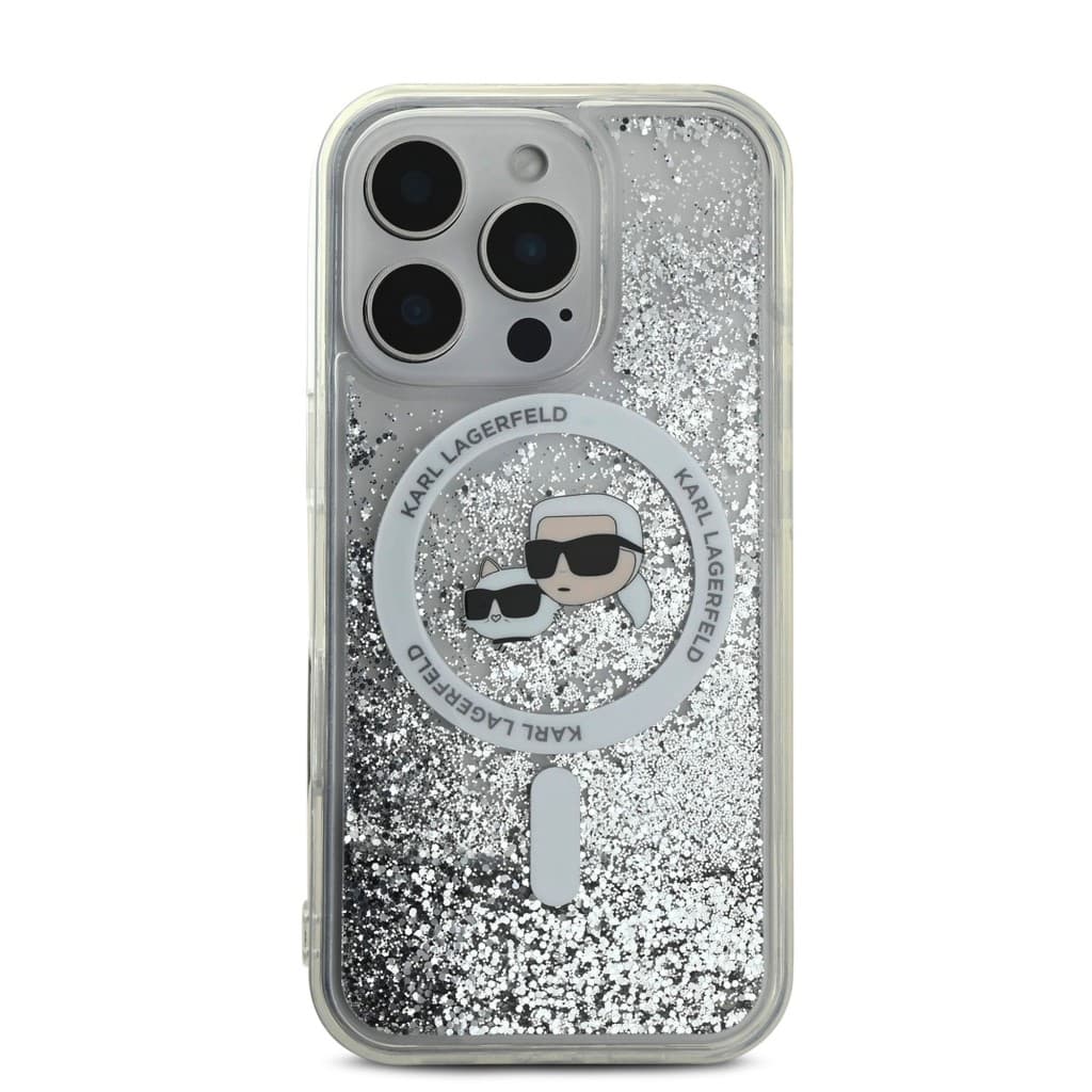 Zadní kryt Karl Lagerfeld Liquid Glitter Karl and Choupette Heads MagSafe pro iPhone 16 Pro Max Transparent - náhled 2