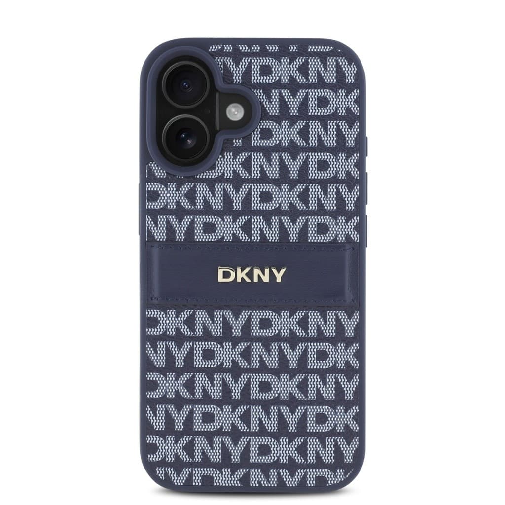 Zadní kryt DKNY PU Leather Repeat Pattern Tonal Stripe pro iPhone 16 Blue - náhled 2