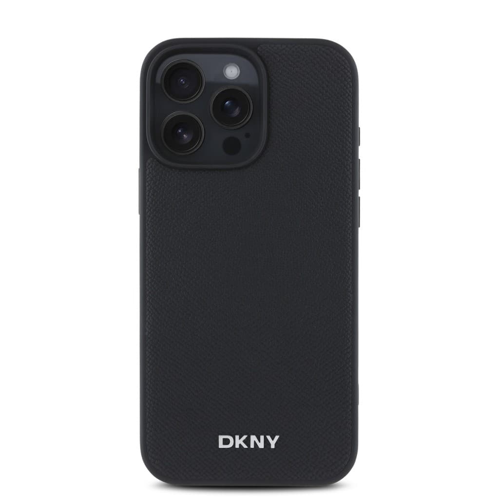 Zadní kryt DKNY PU Leather Silver Metal Logo Magsafe pro iPhone 16 Pro Black - náhled 2