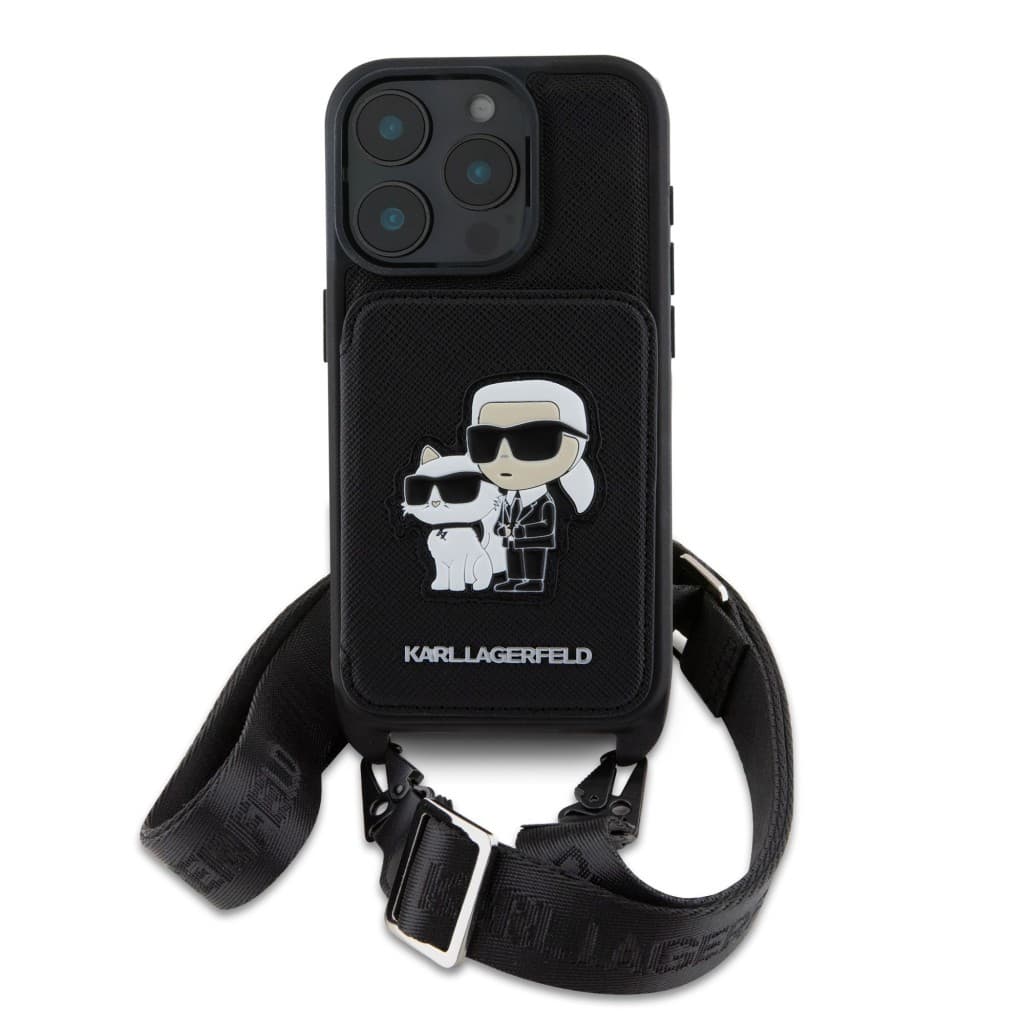 Zadní kryt Karl Lagerfeld Saffiano Crossbody Popruh Karl and Choupette pro iPhone 16 Pro Black - náhled 2