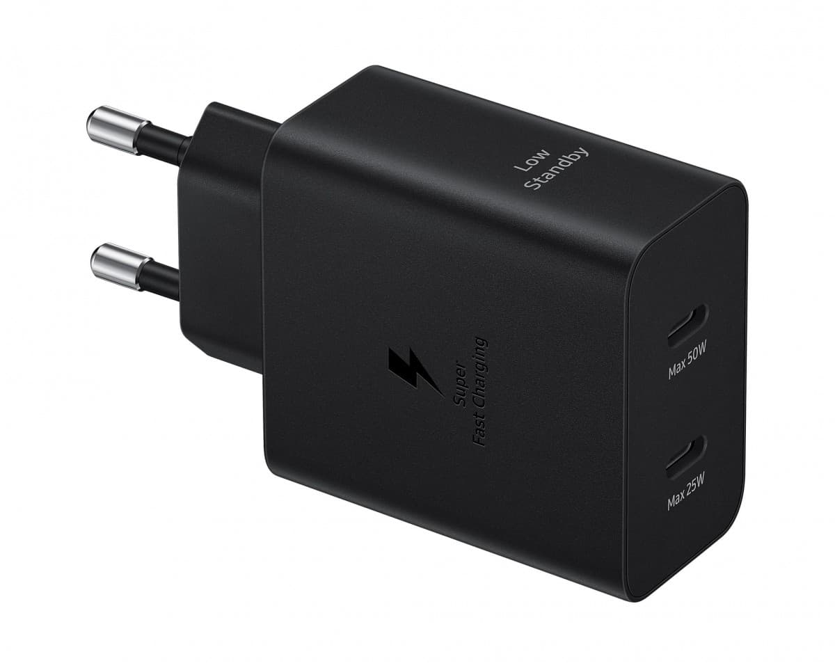 Originální rychlonabíječka Samsung EP-T5020XBE vč. USB-C datového kabelu Dual 50W černá - náhled 2