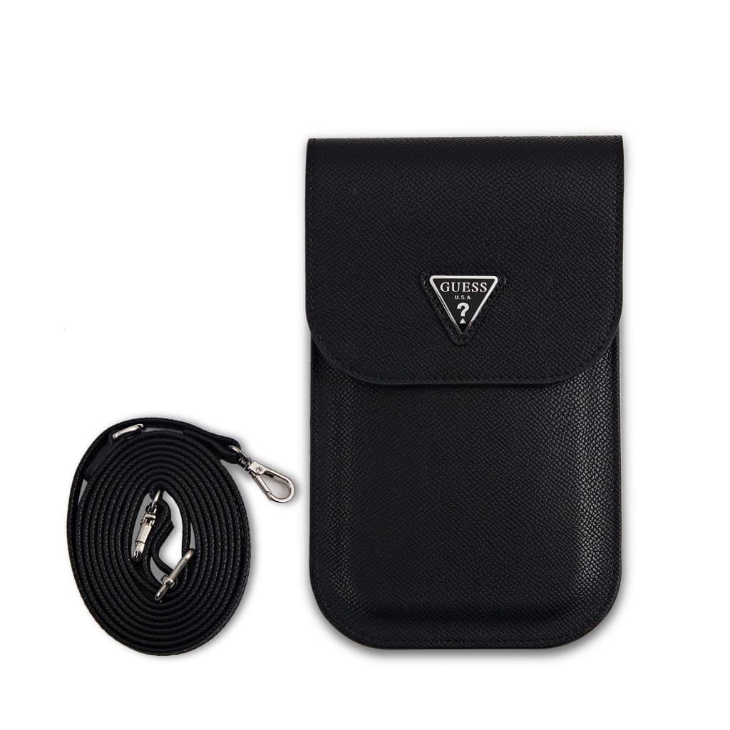 Kabelka na mobil Guess PU Grained Triangle Logo Black - náhled 2