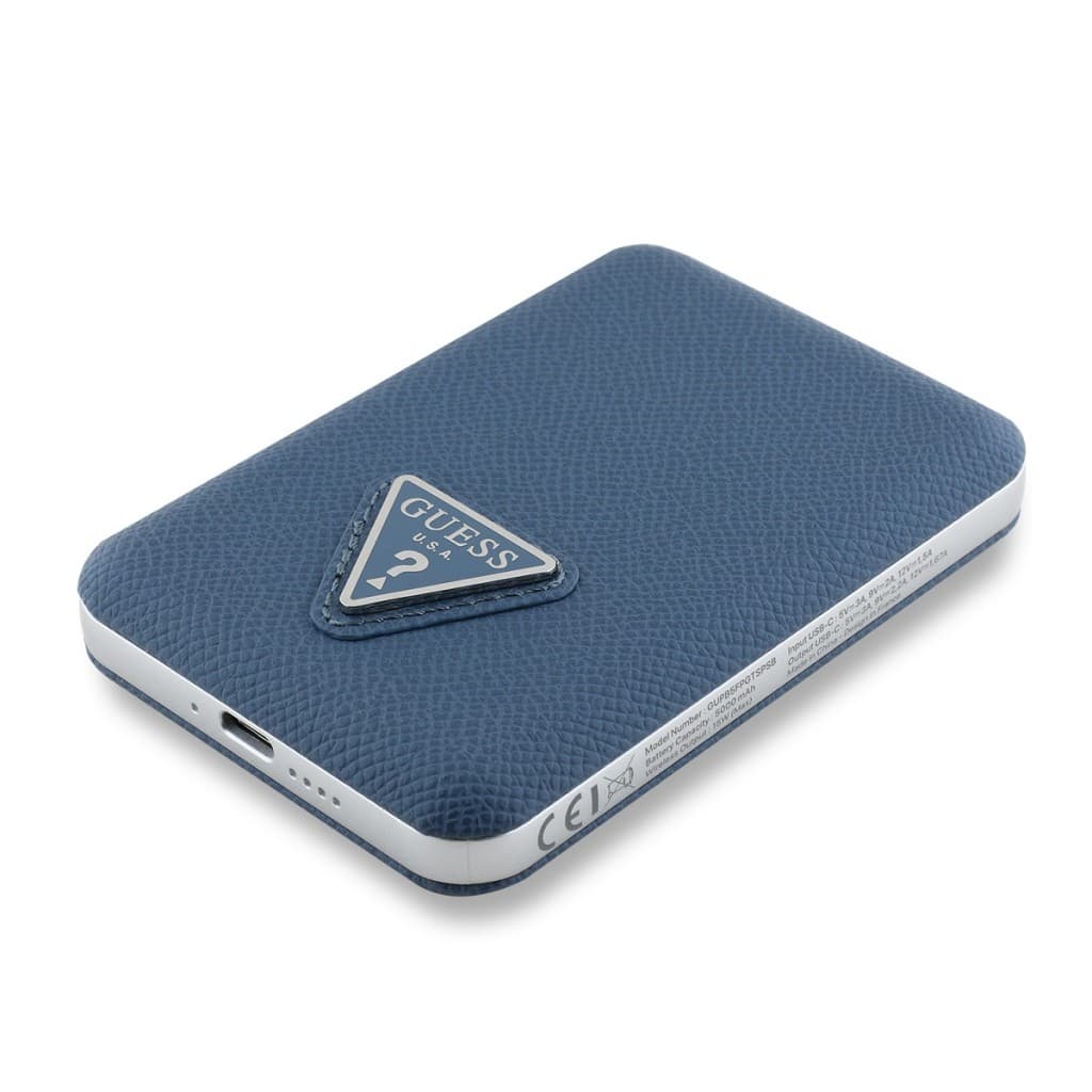 Powerbanka Guess PU Grained Triangle Logo MagSafe 5000mAh Blue - náhled 2