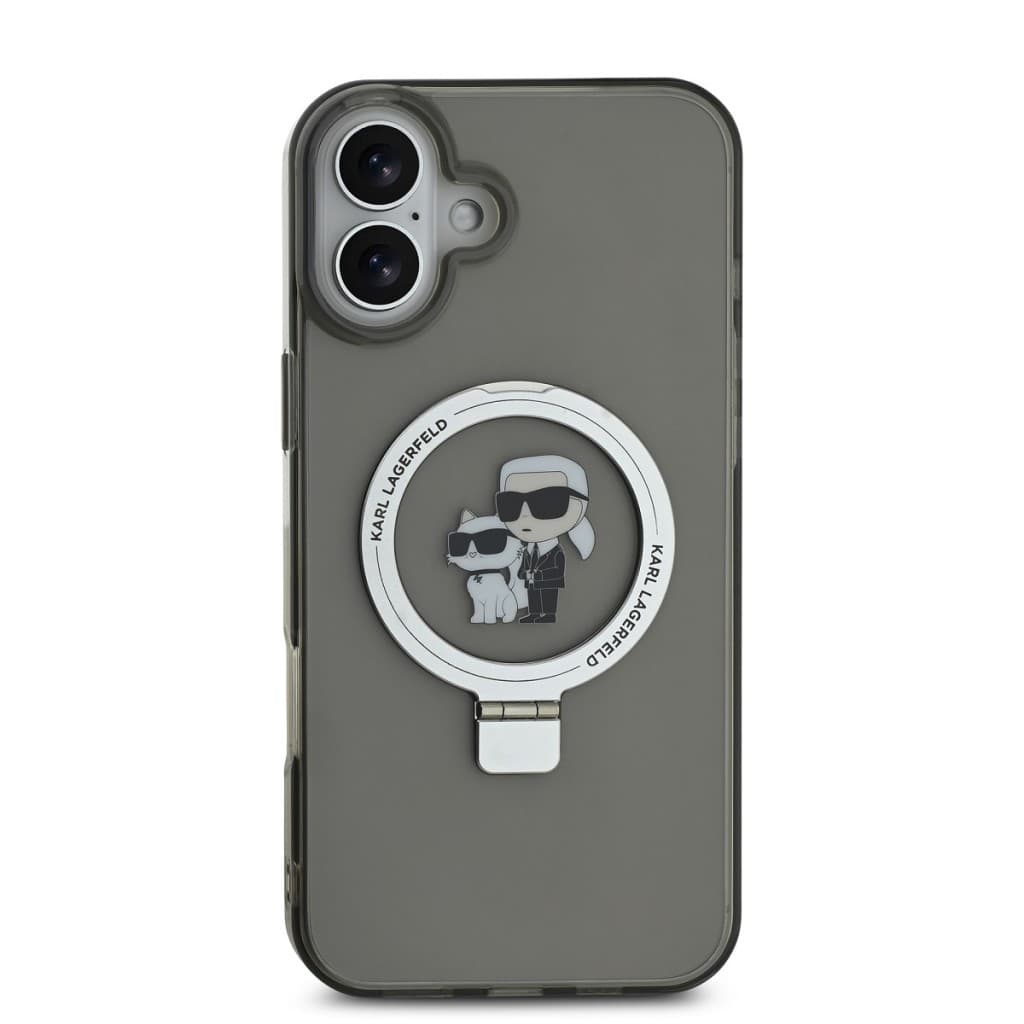 Zadní kryt Karl Lagerfeld Ringstand Karl and Choupette MagSafe pro iPhone 16 Black - náhled 2