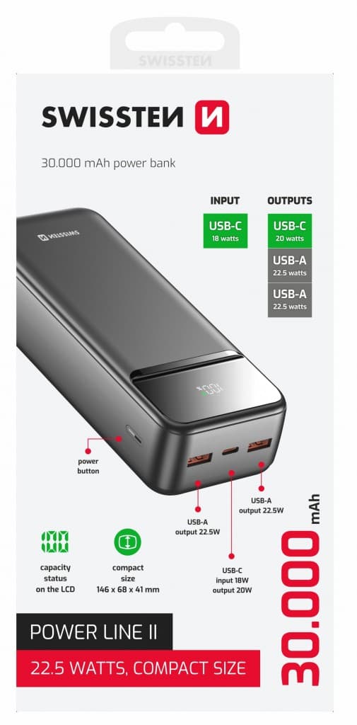 Powerbank Swissten 30000 mAh Power Line II černá - náhled 2