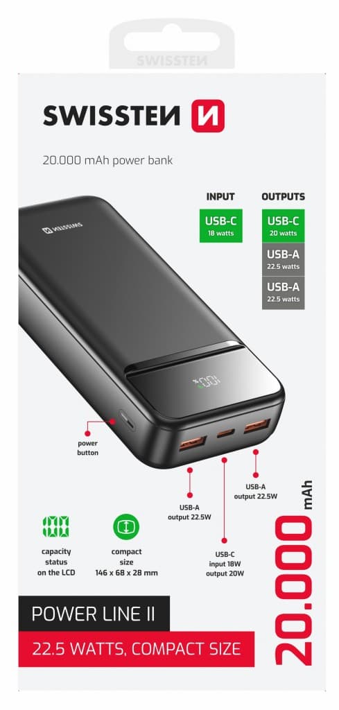 Powerbank Swissten 20000 mAh Power Line II černá - náhled 2