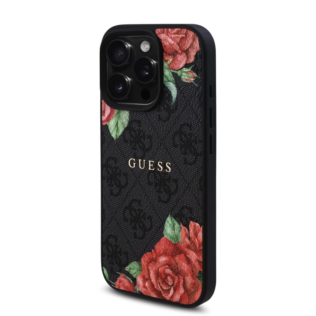 Zadní kryt Guess PU Leather 4G Roses MagSafe pro iPhone 16 Pro Black - náhled 2