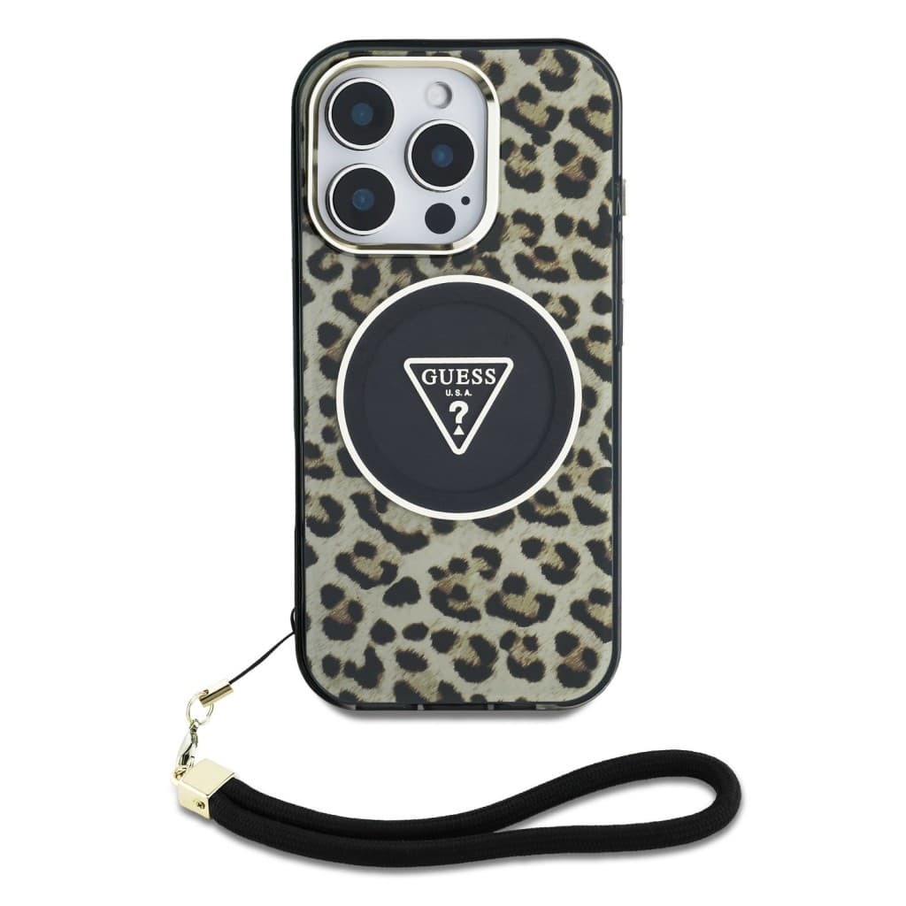 Zadní kryt Guess IML Leopard Triangle Logo Strap MagSafe pro iPhone 16 Pro Brown - náhled 2