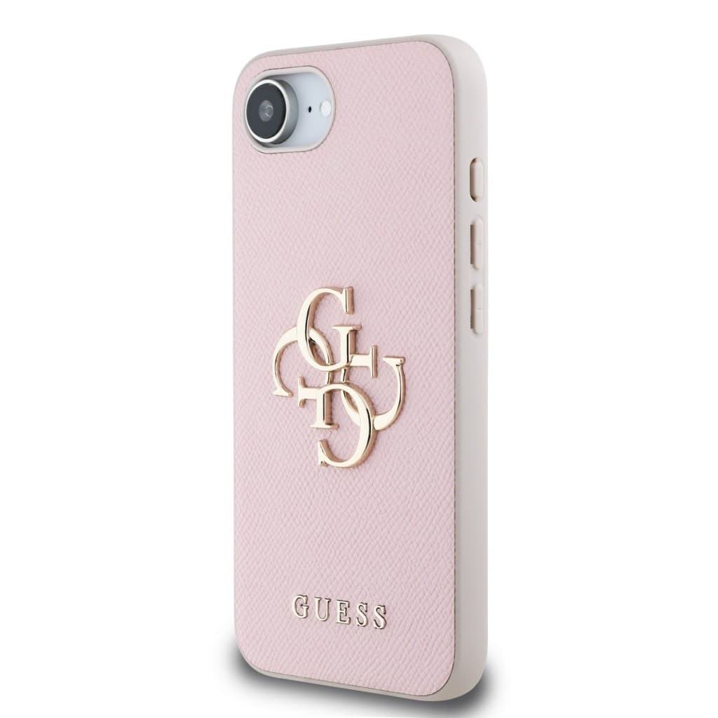 Zadní kryt Guess PU Grained 4G Metal Logo pro iPhone 16e Pink - náhled 2