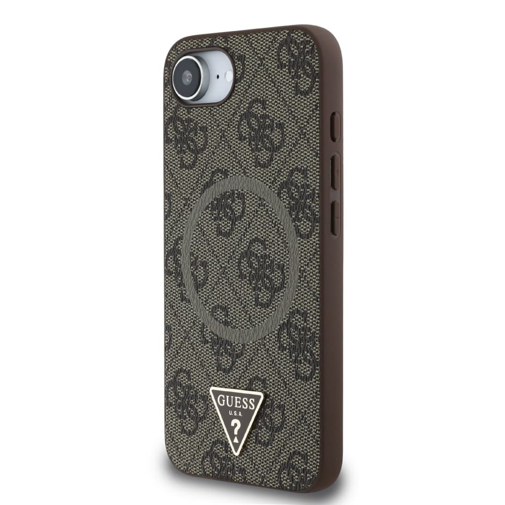 Zadní kryt Guess PU 4G Strass Triangle Metal Logo pro iPhone 16e Brown - náhled 2