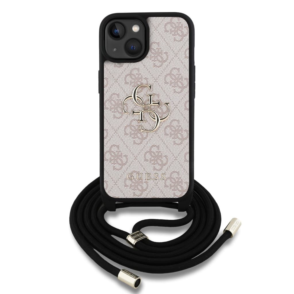 Zadní kryt Guess PU 4G Metal Logo Crossbody Popruh pro iPhone 15 Pink - náhled 2