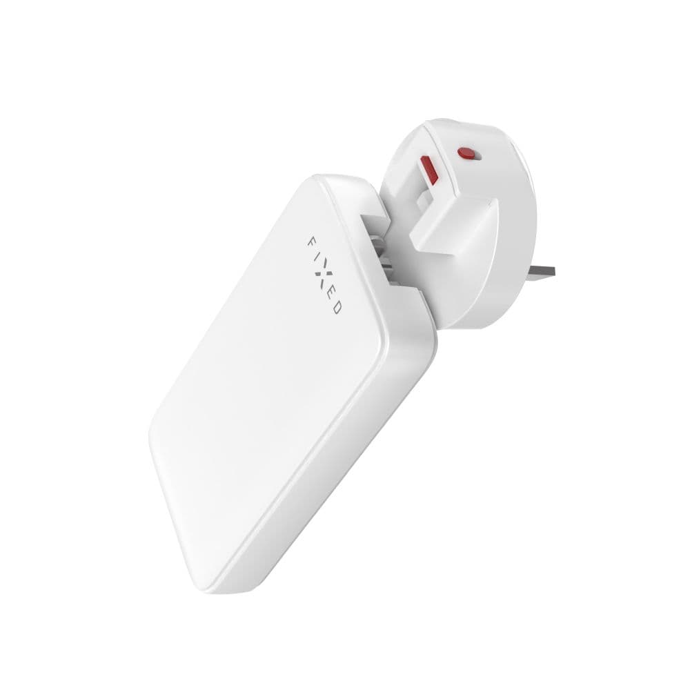 Síťový GaN adaptér FIXED Slim Traveller s 2x USB-C výstupem s vyměnitelnými adaptéry, 45W, bílý - náhled 2