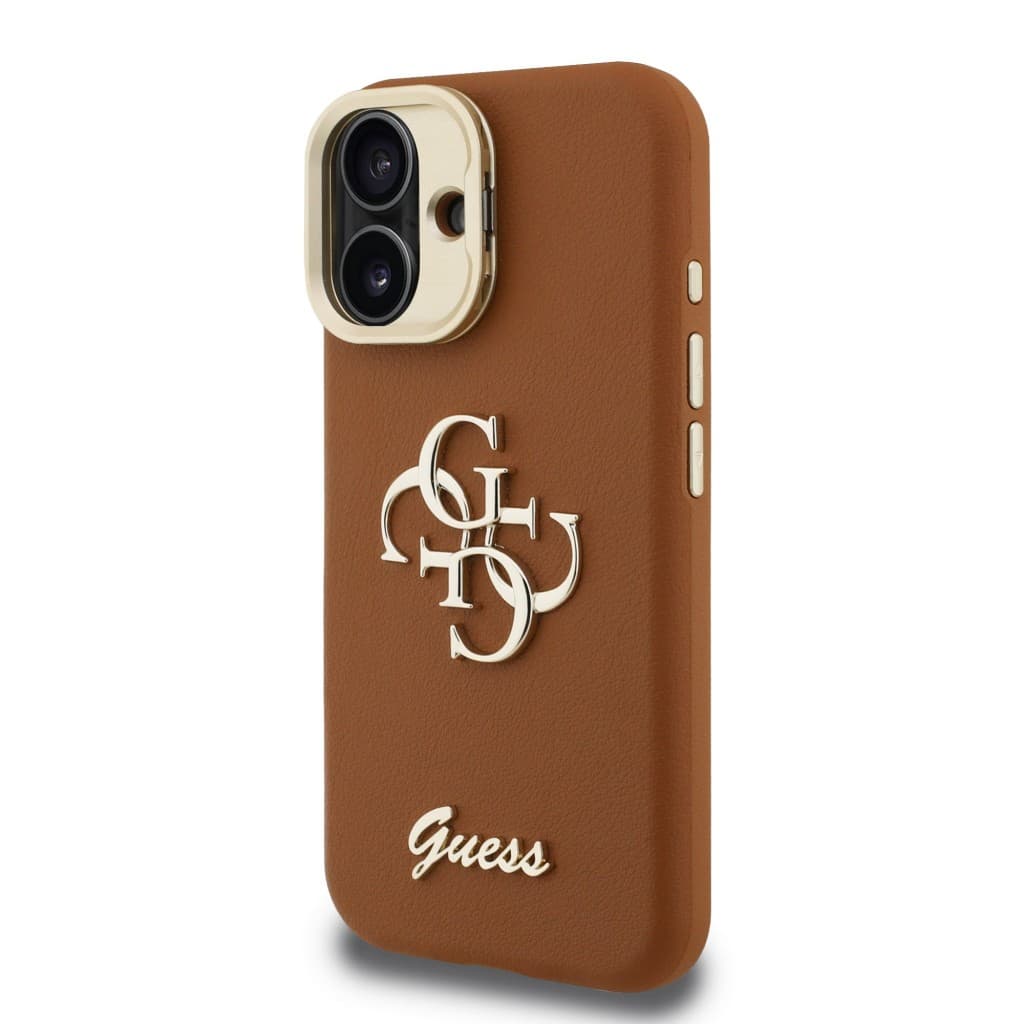 Zadní kryt Guess PU Grained 4G Logo Stand Camera Frame pro iPhone 16 Brown - náhled 2