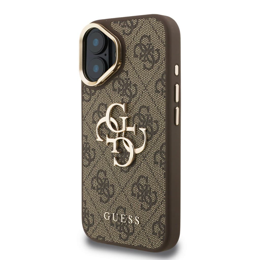 Zadní kryt Guess PU 4G Metal Logo Stand Camera Frame pro iPhone 16 Brown - náhled 2