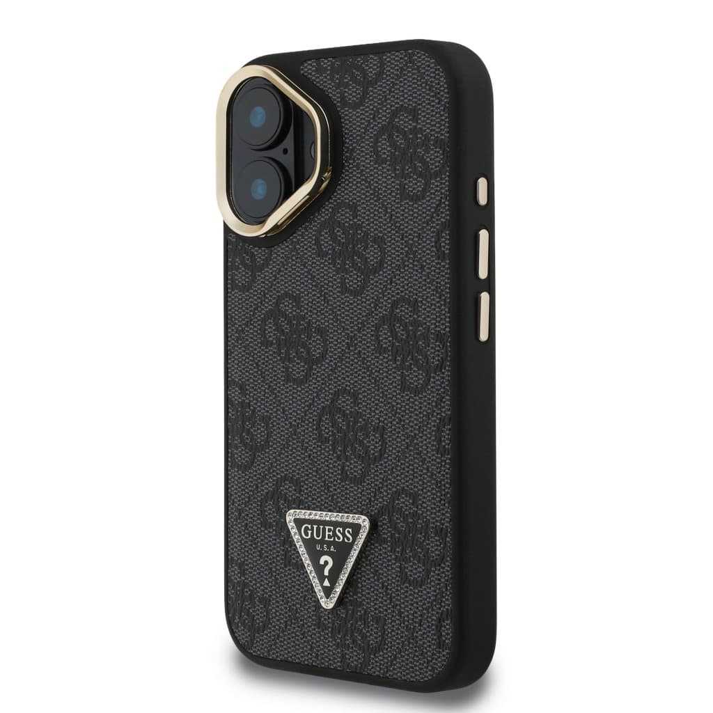 Zadní kryt Guess PU 4G Strass Triangle Logo Stand Camera Frame MagSafe pro iPhone 16 Black - náhled 2
