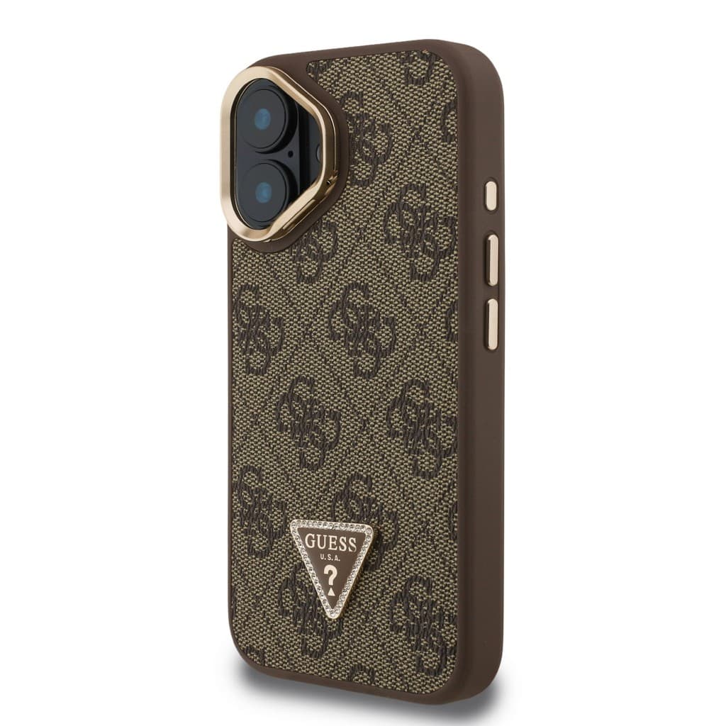 Zadní kryt Guess PU 4G Strass Triangle Logo Stand Camera Frame MagSafe pro iPhone 16 Brown - náhled 2