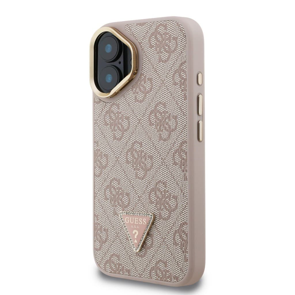 Zadní kryt Guess PU 4G Strass Triangle Logo Stand Camera Frame MagSafe pro iPhone 16 Pink - náhled 2