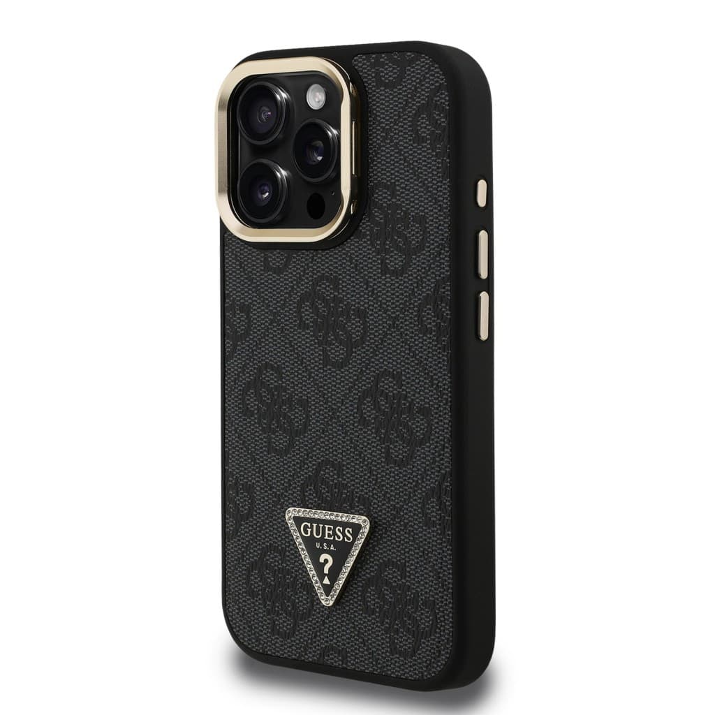 Zadní kryt Guess PU 4G Strass Triangle Logo Stand Camera Frame MagSafe pro iPhone 15 Pro Max Black - náhled 2