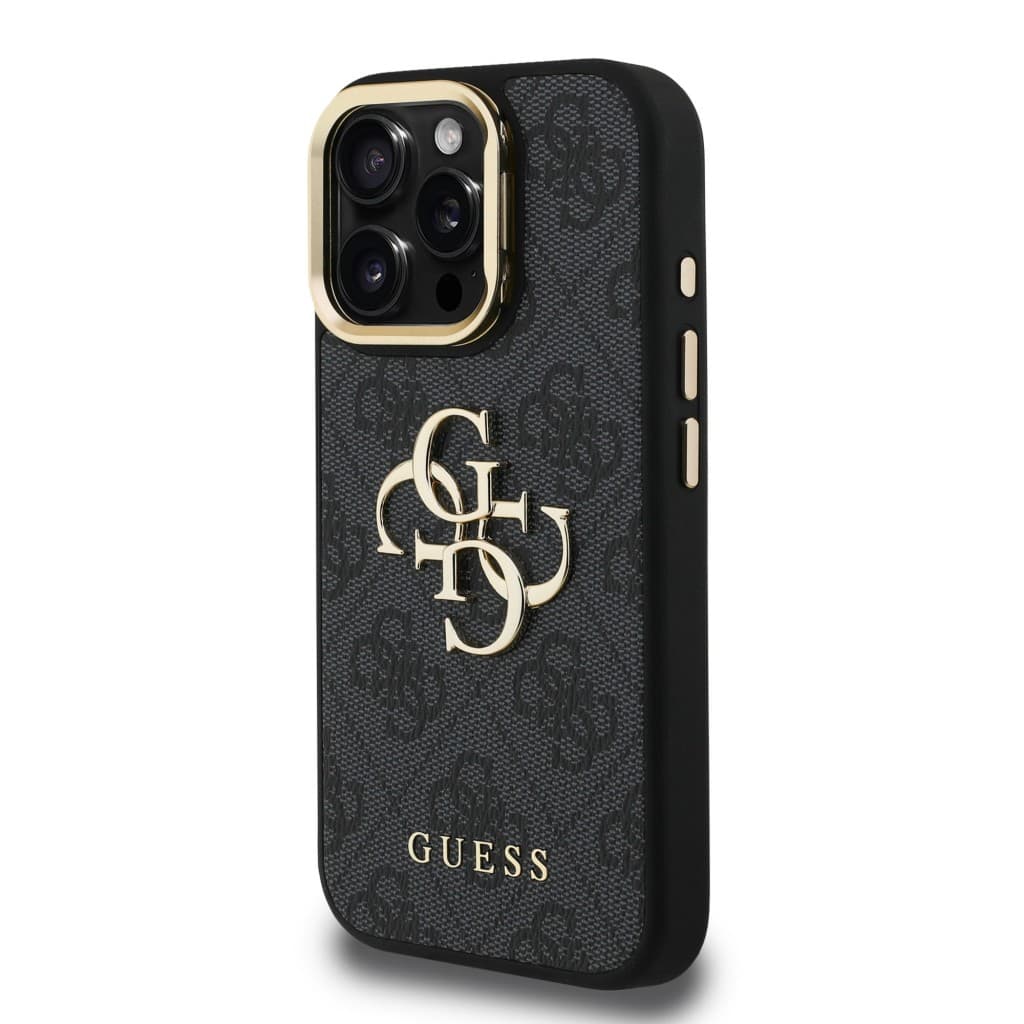 Zadní kryt Guess PU 4G Metal Logo Stand Camera Frame pro iPhone 15 Pro Black - náhled 2