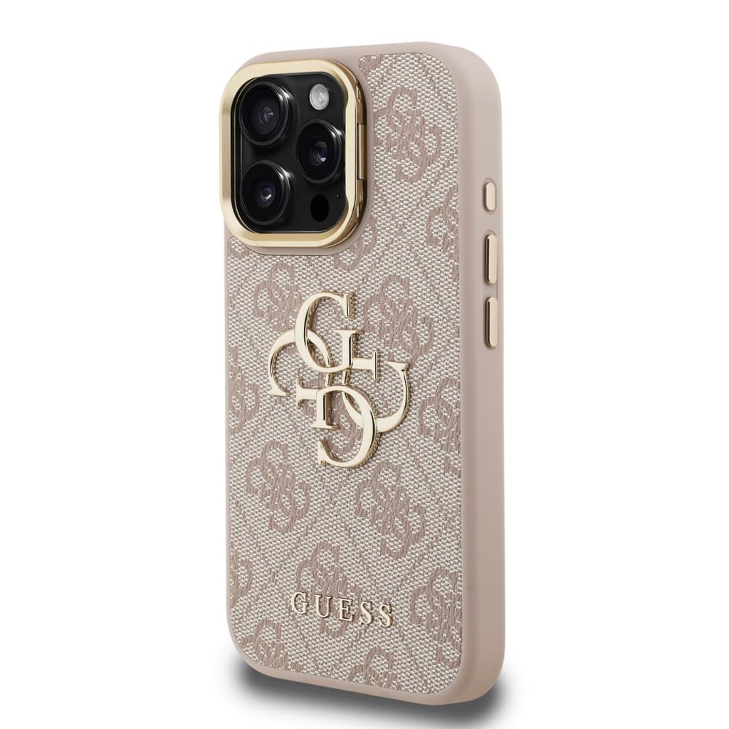 Zadní kryt Guess PU 4G Metal Logo Stand Camera Frame pro iPhone 15 Pro Pink - náhled 2