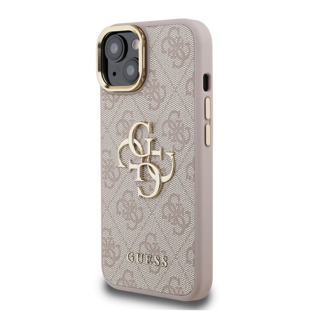 Zadní kryt Guess PU 4G Metal Logo Stand Camera Frame pro iPhone 15 Pink - náhled 2