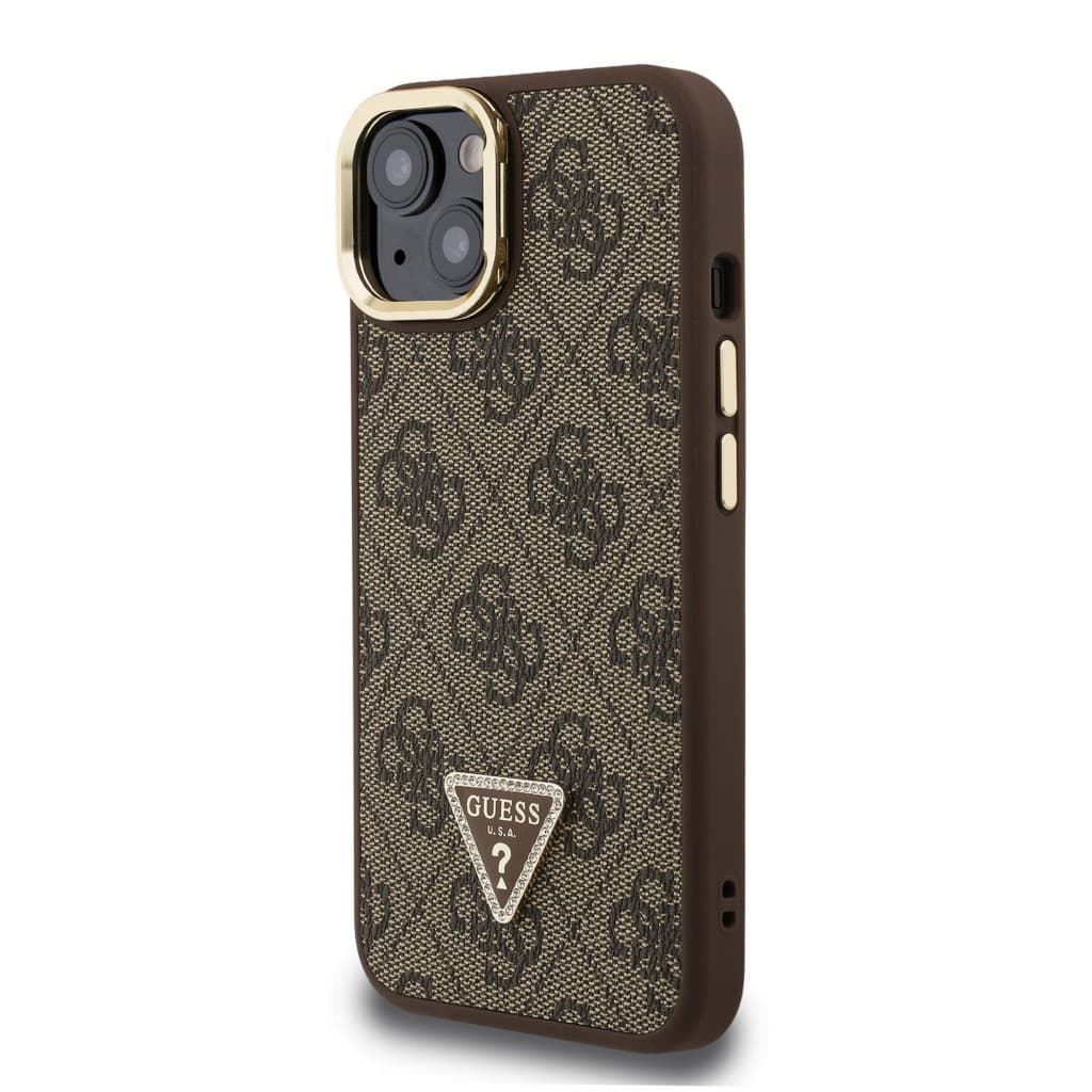 Zadní kryt Guess PU 4G Strass Triangle Logo Stand Camera Frame MagSafe pro iPhone 14 Brown - náhled 2