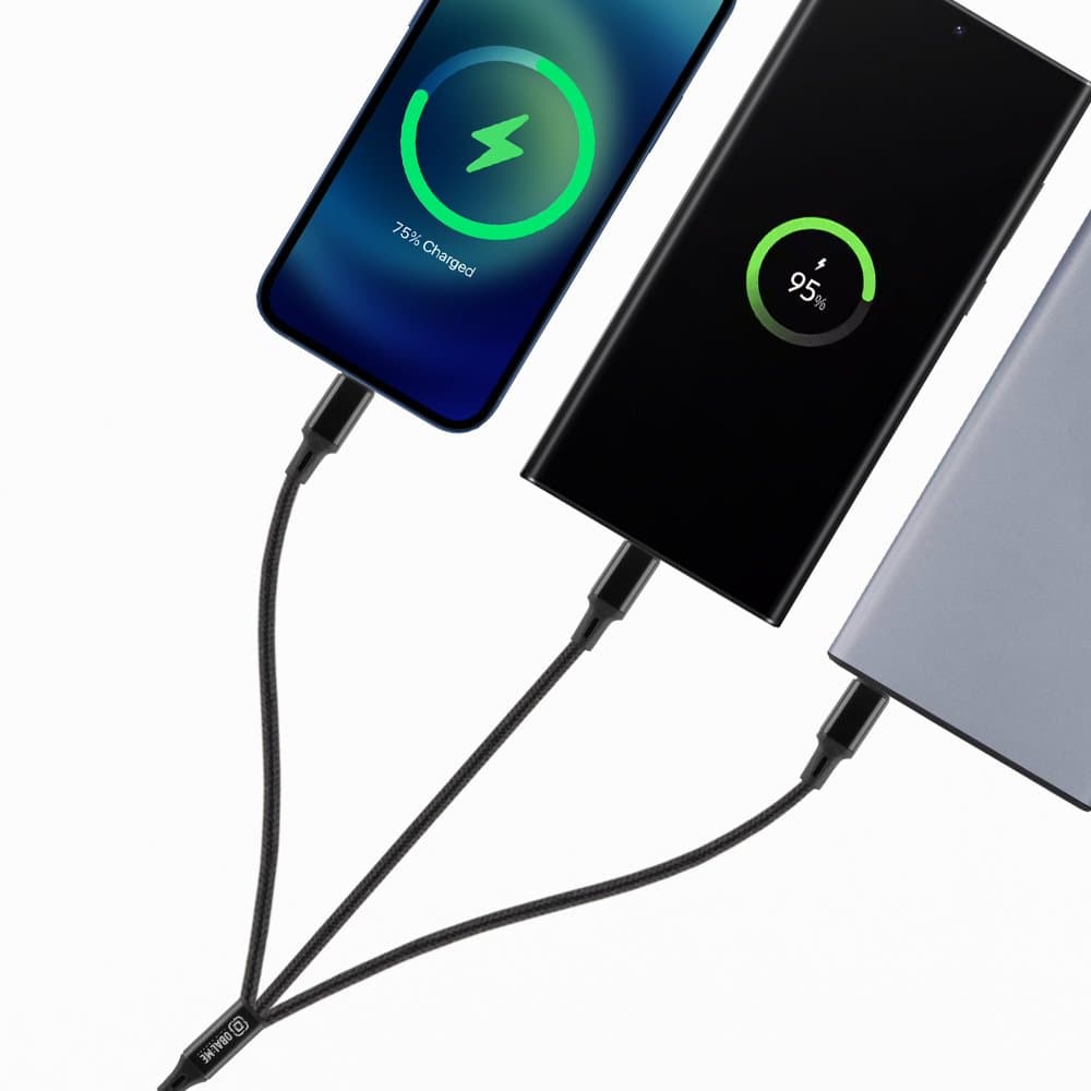 Kabel OBAL:ME 3v1 AllConnect Fast Charge USB-A-USB-C, Lightning, Micro-USB 1.2m Black - náhled 2