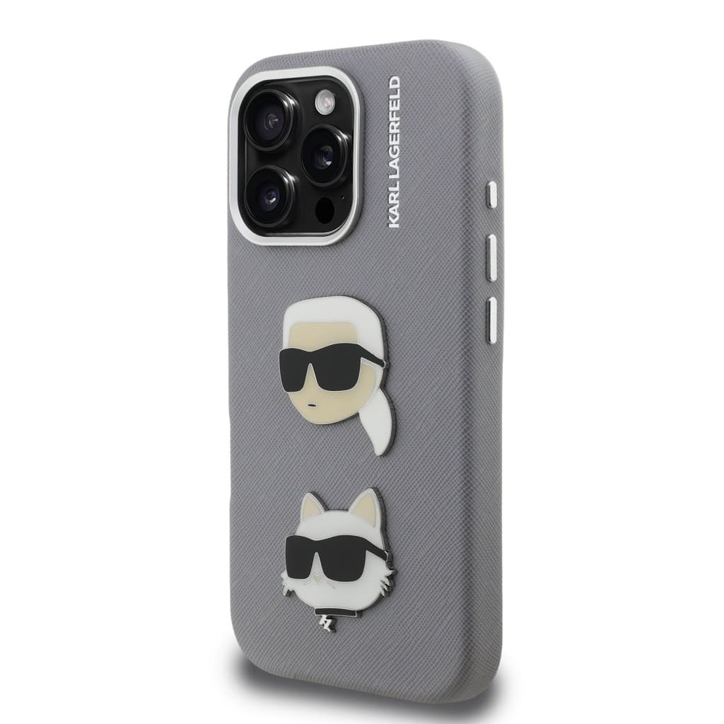 Zadní kryt Karl Lagerfeld Grained PU K&amp;CH Heads pro iPhone 16 Pro Max Grey - náhled 2