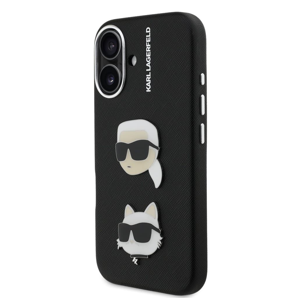 Zadní kryt Karl Lagerfeld Grained PU K&amp;CH Heads pro iPhone 16 Black - náhled 2